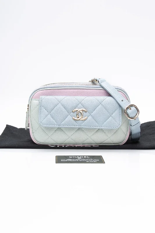 CHANEL Pastel Green Blue Pink Goatskin Quilted Waist Bag