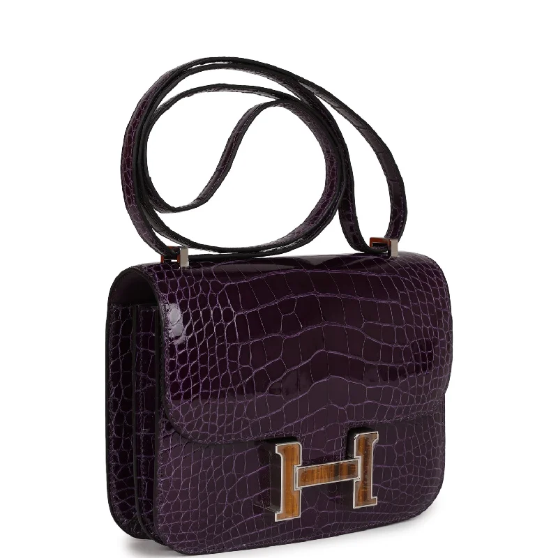 Hermes Constance 18 Amethyst Shiny Alligator Tigers Eye Quartz Palladium Hardware