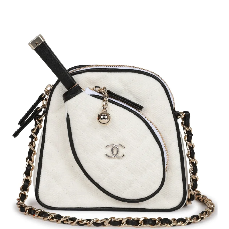 Chanel "Monte-Carlo" Mini Crossbody Tennis Bag White Canvas Light Gold Hardware