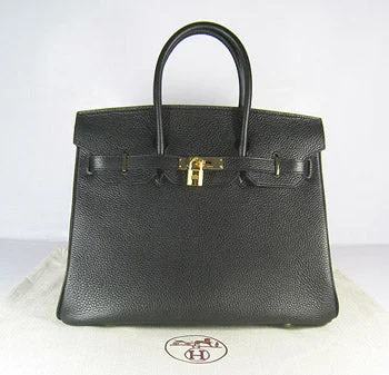 Hermes Birkin 35cm Togo Leather Handbags Black Golden