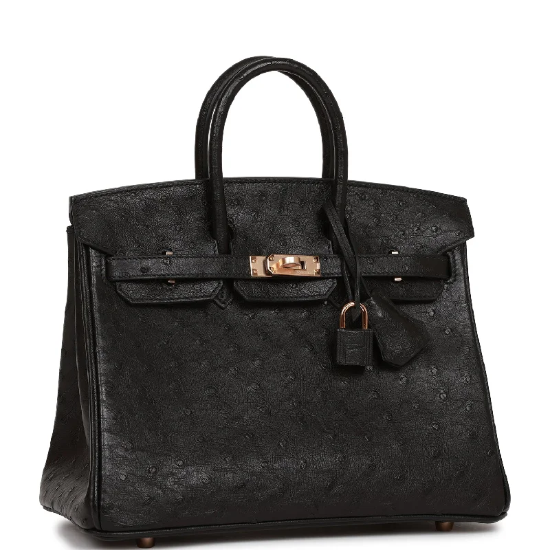 Hermes Birkin 25 Black Ostrich Rose Gold Hardware