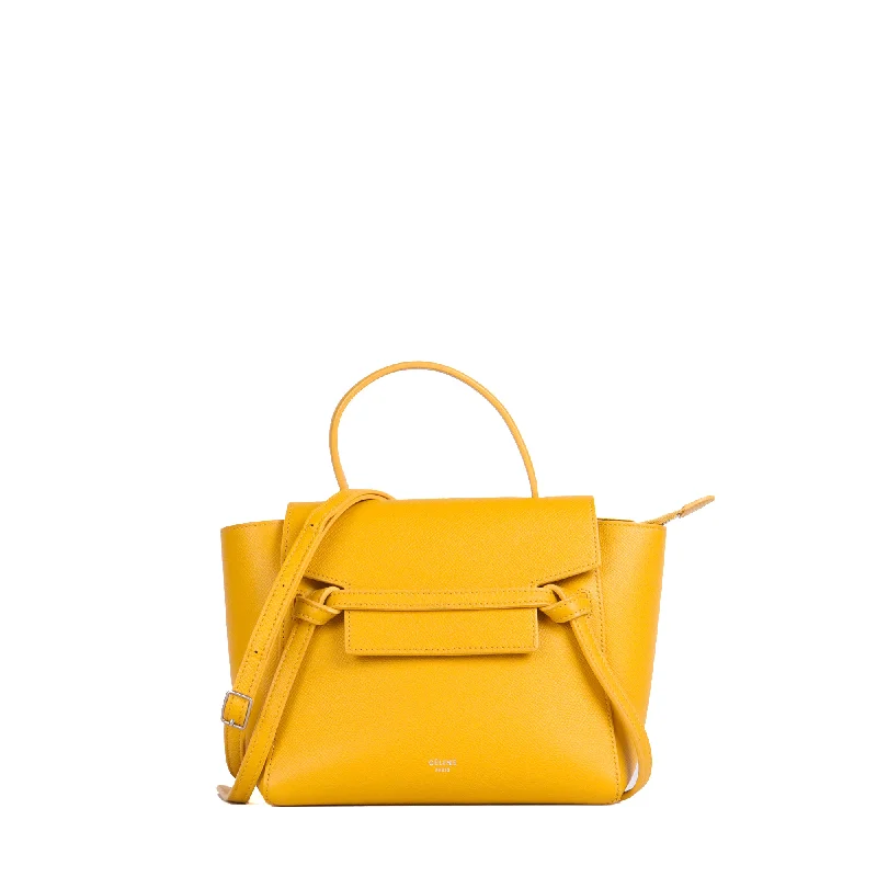 CELINE - Sac à bandoulière Belt nano Celine en cuir grainé jaune