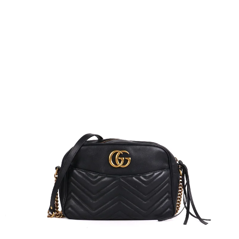 GUCCI - Sac à bandoulière Caméra Marmont Gucci matelassé en cuir noir