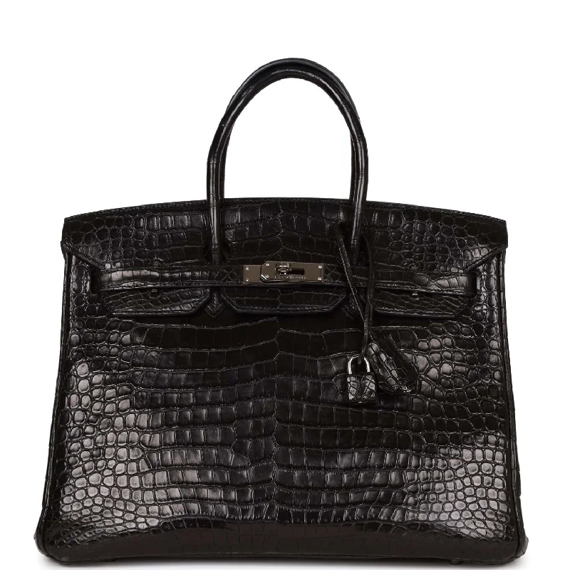 Hermes Birkin 35 Black Matte Crocodile Porosus Palladium Hardware