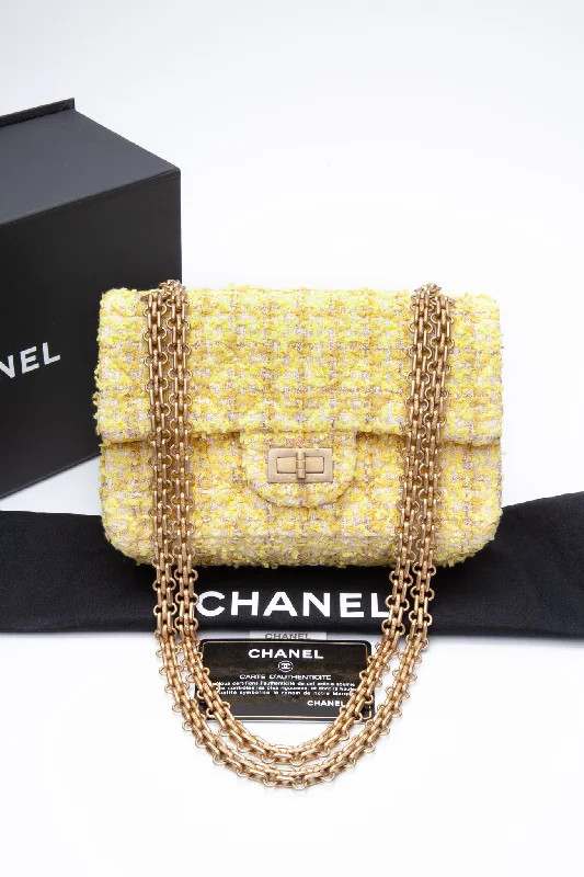 CHANEL Yellow Tweed Quilted 2.55 Reissue Mini Flap Bag