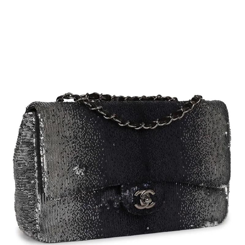 Chanel  bag Small Classic Flap Bag Black and Silver Sequins Silver Hardware