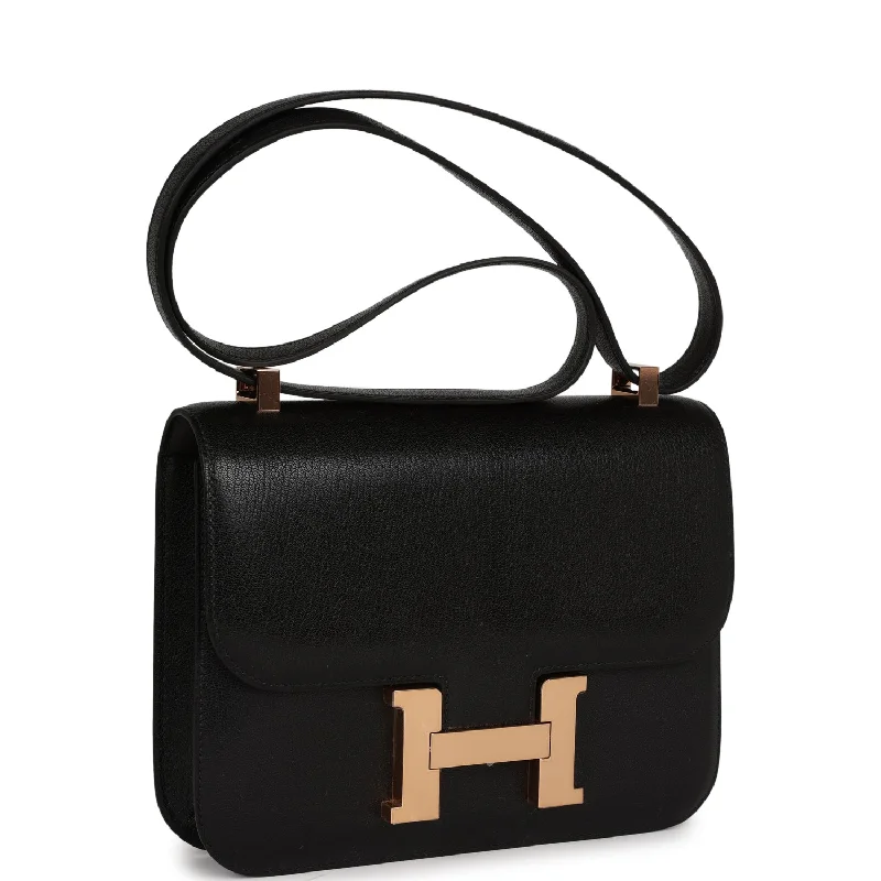 Hermes Constance 1-24 Black Chevre Chamkila Rose Gold Hardware