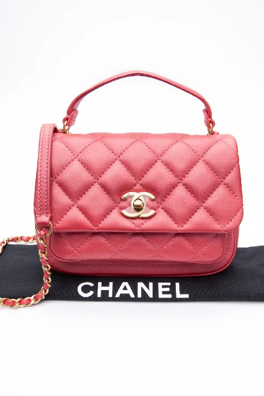 CHANEL Dark Pink Diamond Quilted Metallic Calfskin Mini Business Affinity (New)