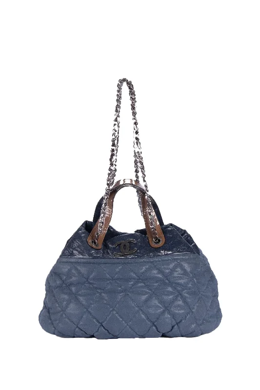 CHANEL IN THE MIX (1485xxxx) BLUE MATTE QUILTED CALF LEATHER BROWN HANDLE, WITH CARD & DUST COVER