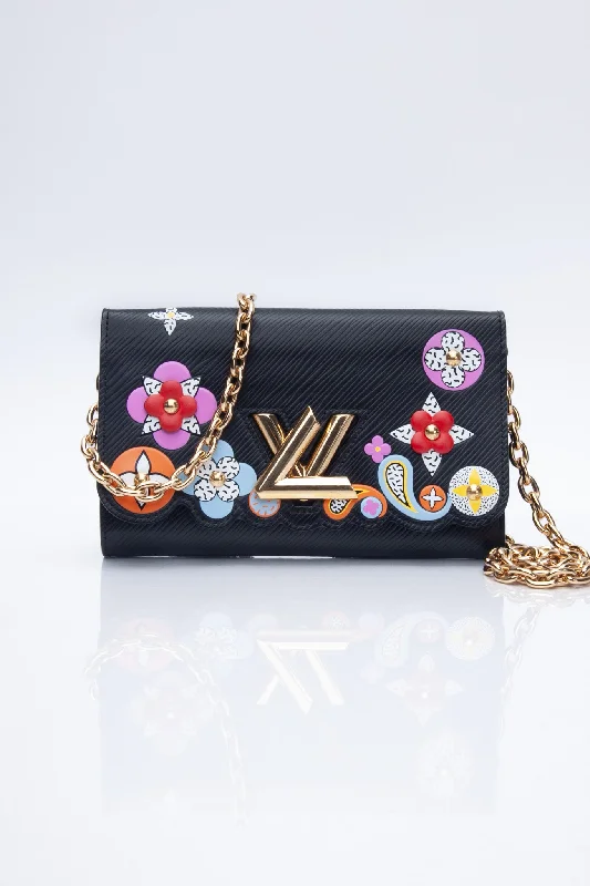 LOUIS VUITTON Black Blooming Flowers Epi Twist Chain Wallet