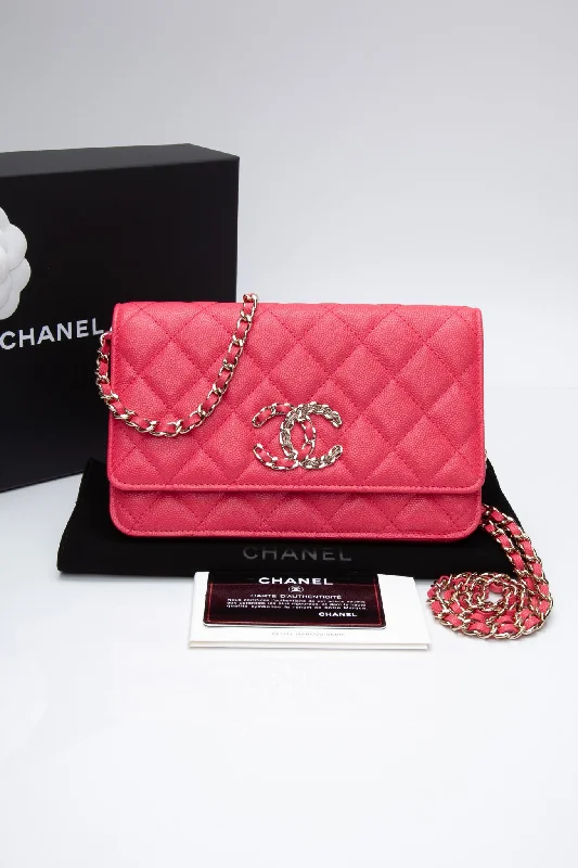 CHANEL Hot Pink Caviar Quilted French New Wave Chain CC Wallet On Chain WOC