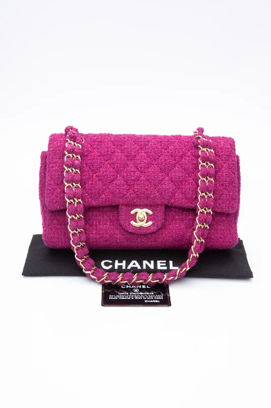 CHANEL Magenta Tweed Flap Shoulder Bag