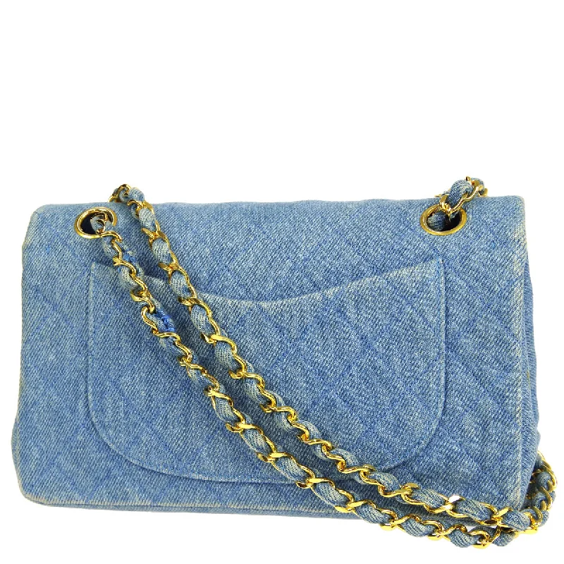 Chanel * 1989-1991 Classic Double Flap Small Shoulder Bag Blue Denim