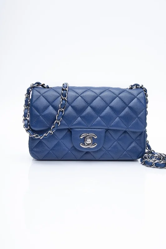 CHANEL Blue Quilted Lambskin Leather Classic Rectangular Mini Flap Bag