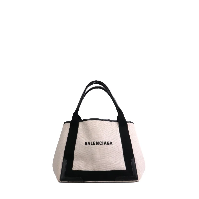 BALENCIAGA - Sac cabas Navy PM Balenciaga en toile beige