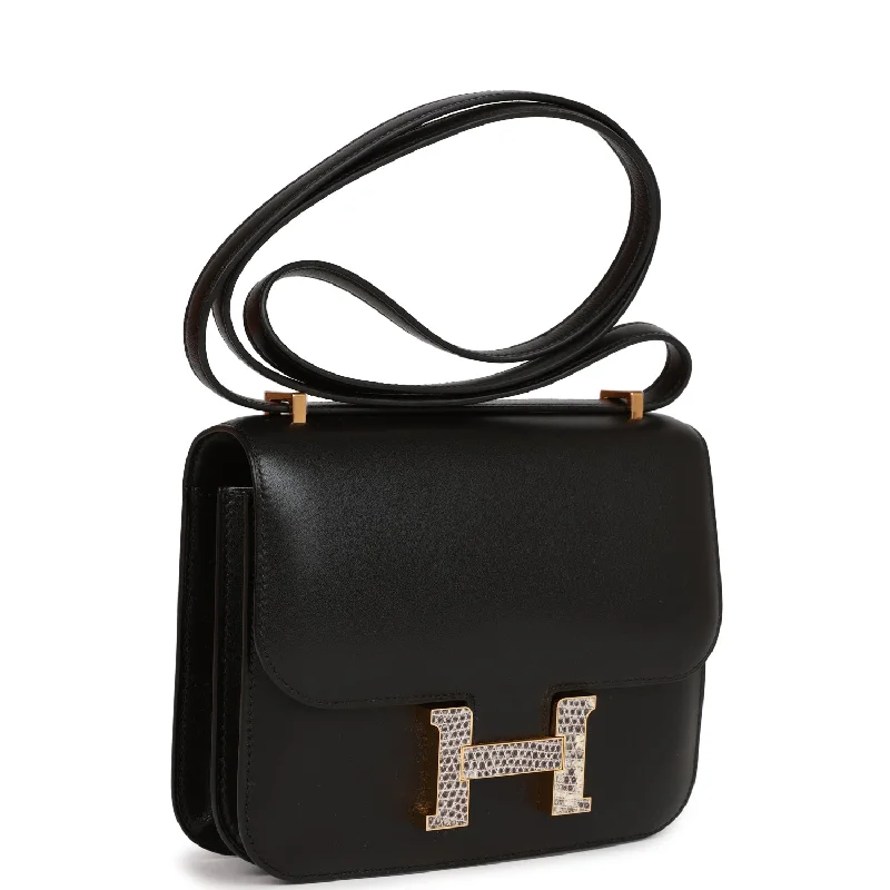 Hermes Constance 18 Black Tadelakt and Lizard Gold Hardware