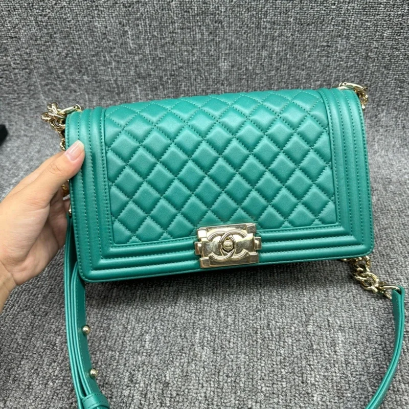 CHANEL Boy Green Leather Shoulder Bag