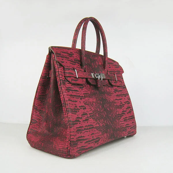 Hermes Birkin 35CM Lizard Pattern handbag 6089 Red/silver