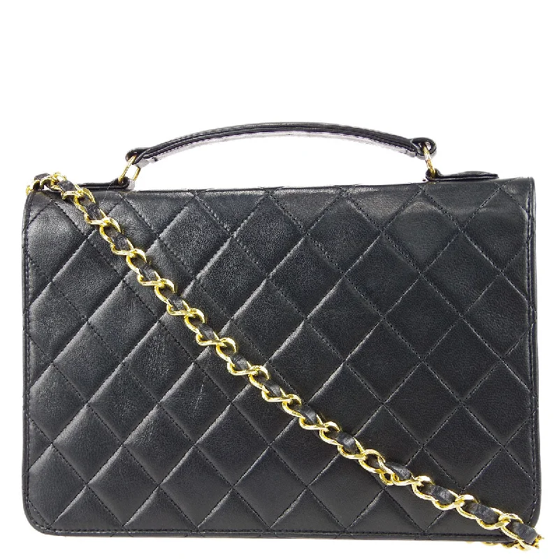 Chanel * 1989-1991 Small Double Turnlock Handbag Black Lambskin