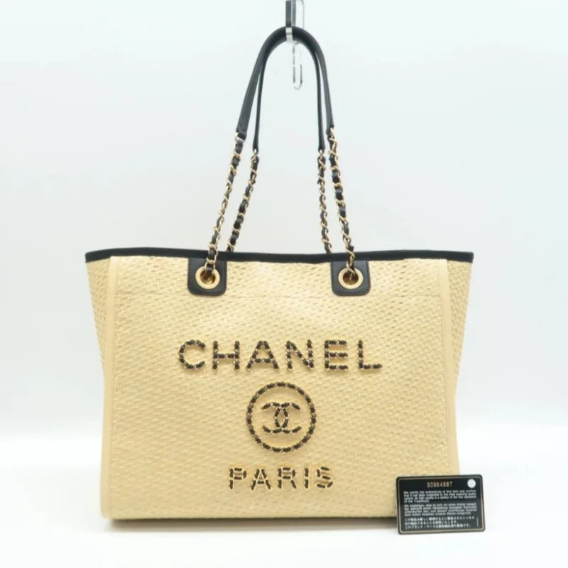 100% Authentic CHANEL DeauVille Beige Straw Tote Bag