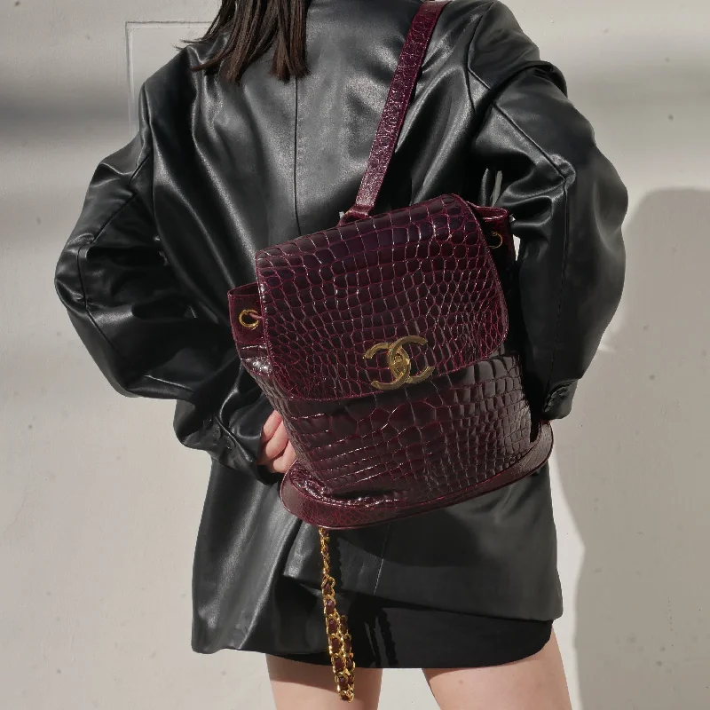 CHANEL * 1986-1988 Backpack Bordeaux Crocodile