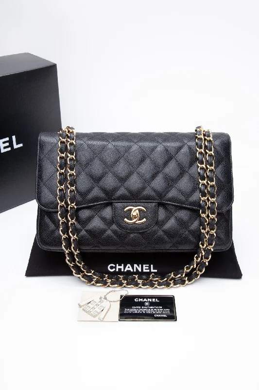 CHANEL Black Caviar Quilted Jumbo Double Flap Bag