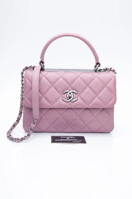 CHANEL Mauve Pink Lambskin Quilted Trendy CC Top Handle Flap Crossbody Bag