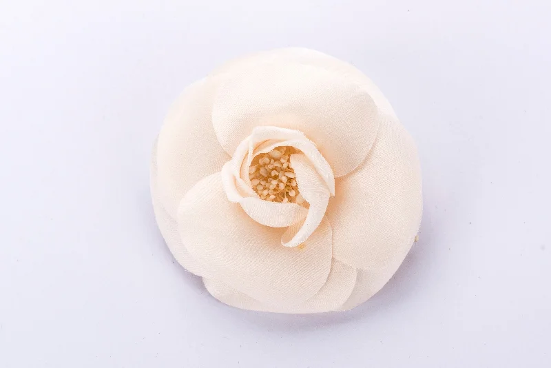 Chanel Camellia Brooch Satin White Color with Box