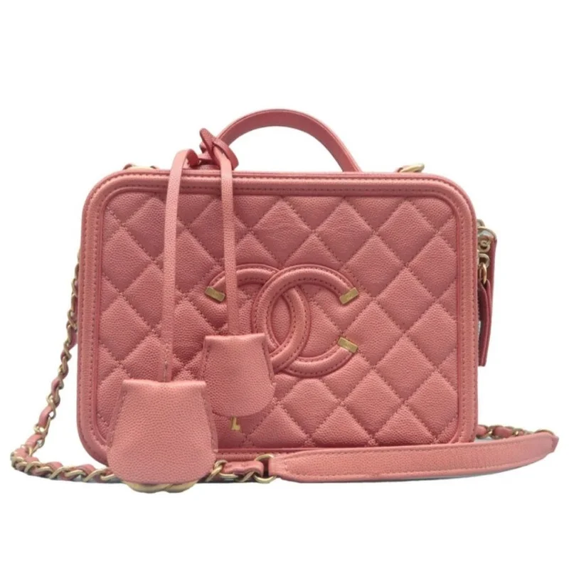 100% Authentic CHANEL Vanity Case Pink Leather Shoulder Bag