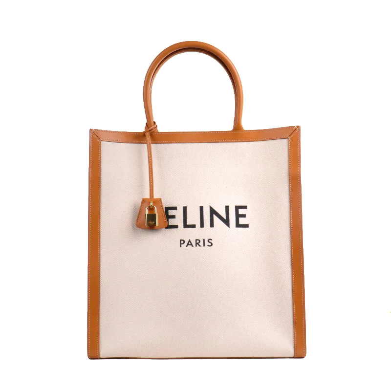 CELINE - Sac Cabas Vertical en toile Céline grand modèle beige