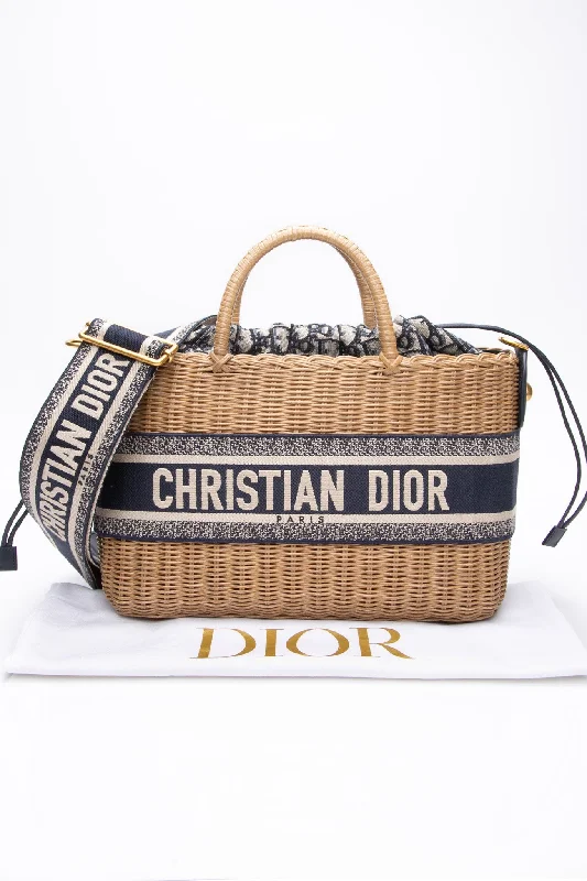 DIOR Oblique Canvas and Wicker Basket Bag